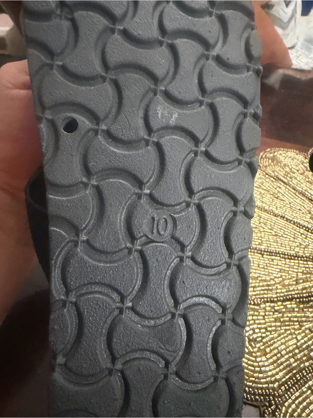 Black Cork-Style Toe-Post Sandals with Gold Accent - Picture 5 of 6